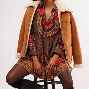 Free People Smell the Roses Mini Dress in Dark Coffee Combo